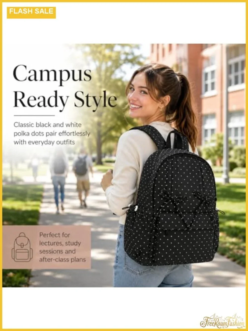 Polka Dot Backpack for Women Nylon Fashion Daypack with Bow